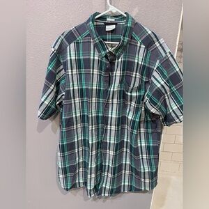 Columbia Men's Blue and Green Plaid Polo button down short sleeve Shirt 3XL